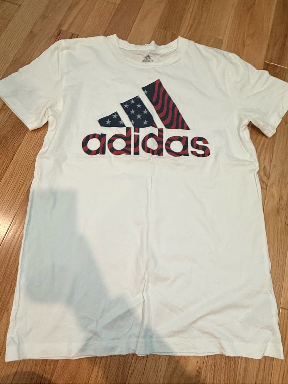 adidas White Tee with American Flag Logo